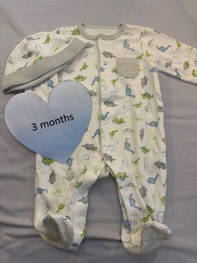 Little Me - Blue and White Dinosaur Print Footie Sleeper and hat